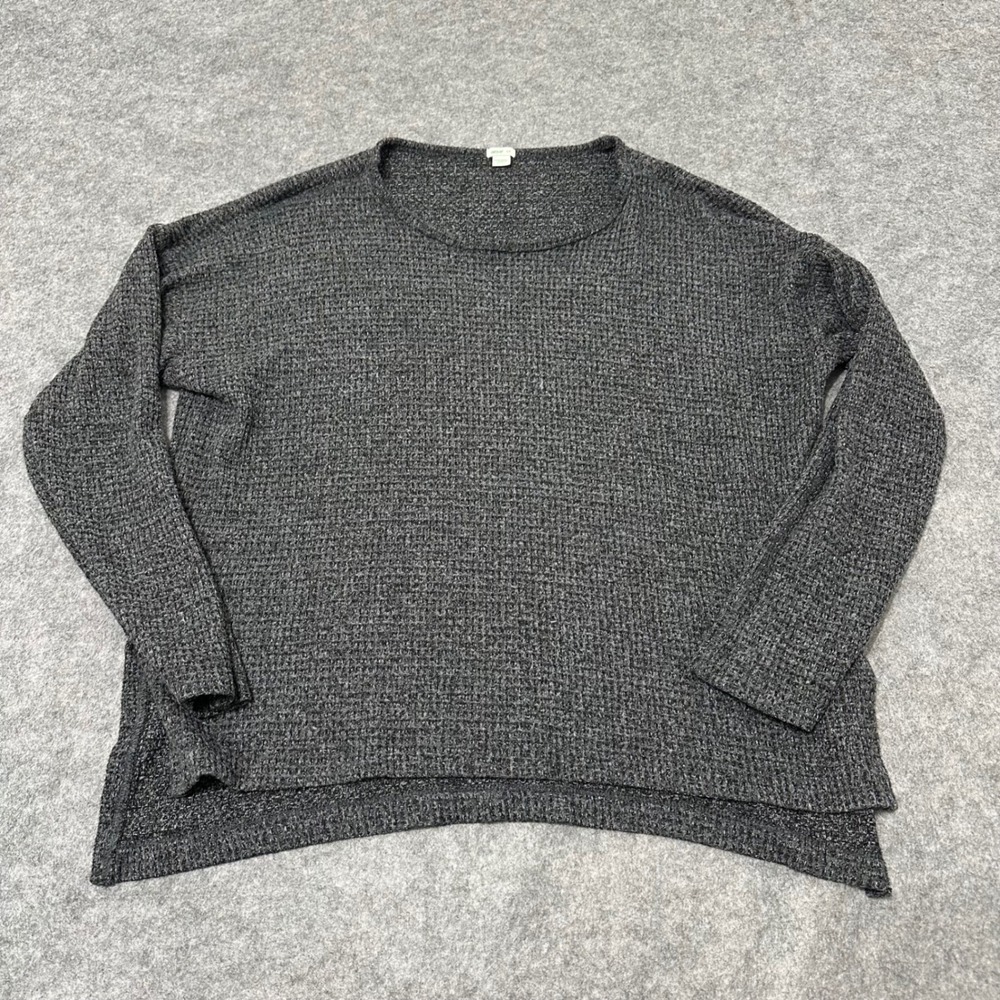 Aerie Waffle Knit Tunic Sweater Womens S/P Gray Charcoal Relaxed Side Slit 2281